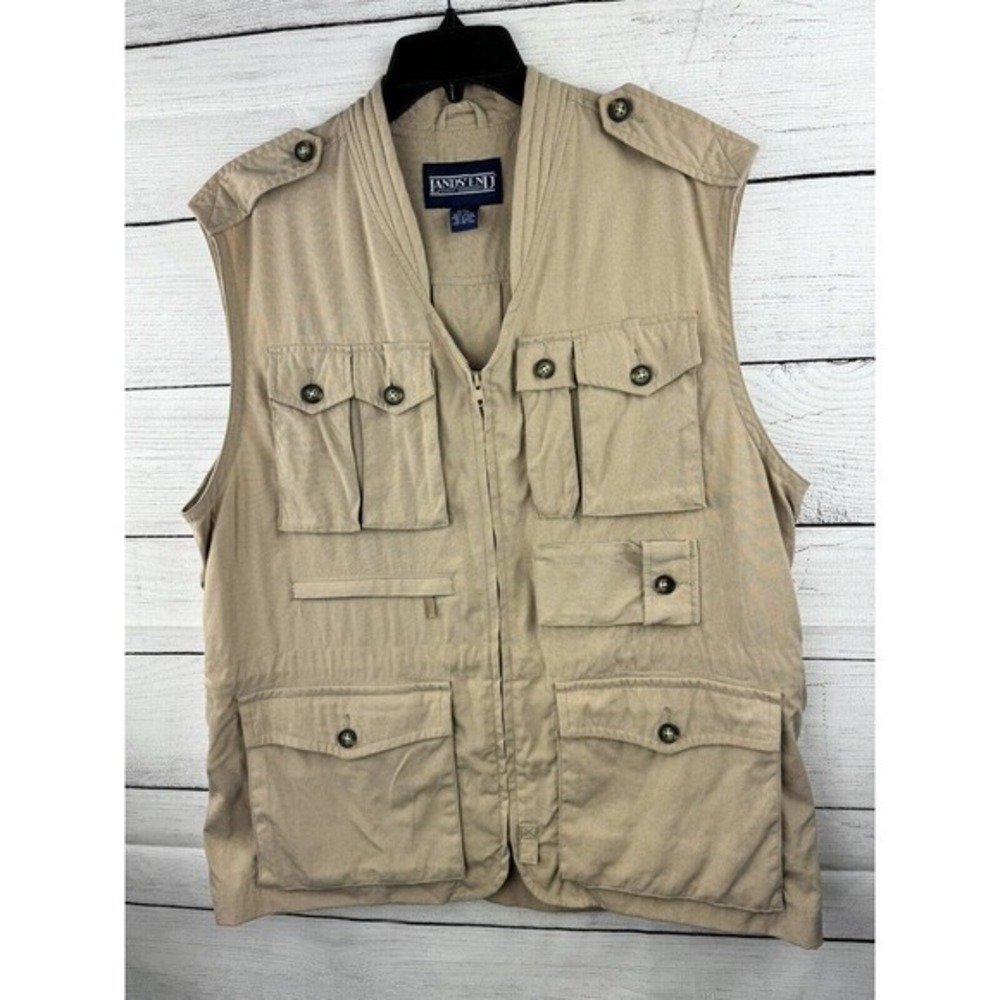 Lands' End Nylon Safari Jacket Vest Men's Large 42-44‎ Fishing Camera Hunting